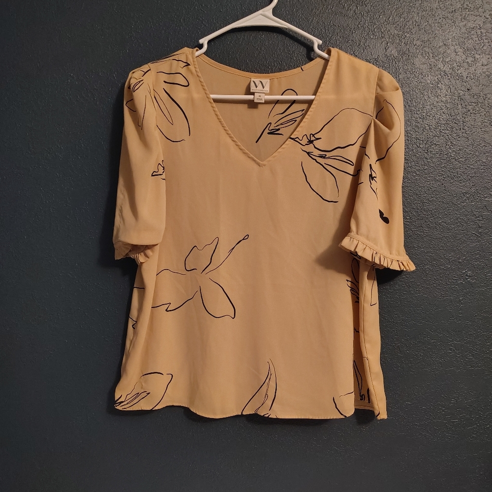 Worthington Tan Floral Blouse